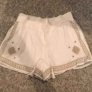 J crew gold accent white linen shorts